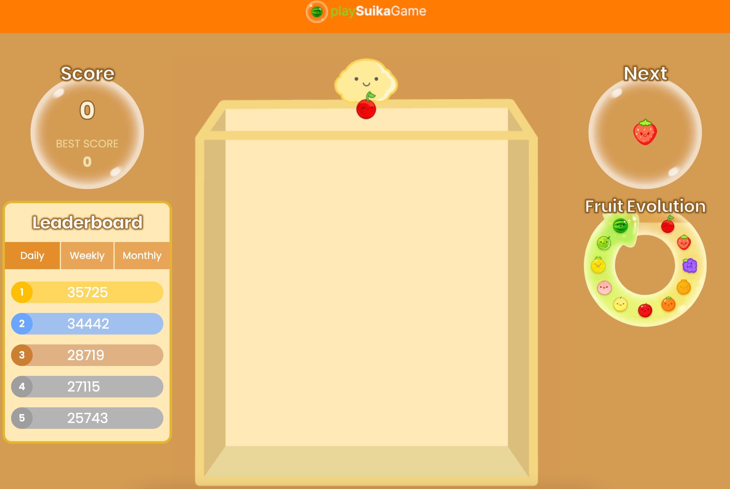 Suika Game fruit merging physics puzzle